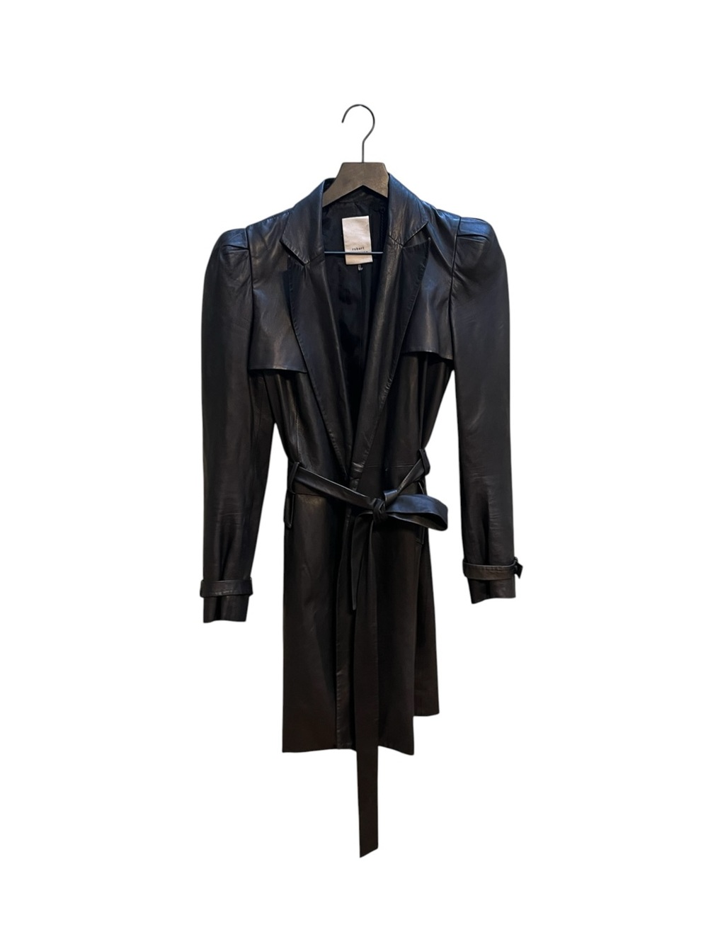 Robert Rodriguez XS lamb skin Black midi Leather Trench Coat with Belt - Women
